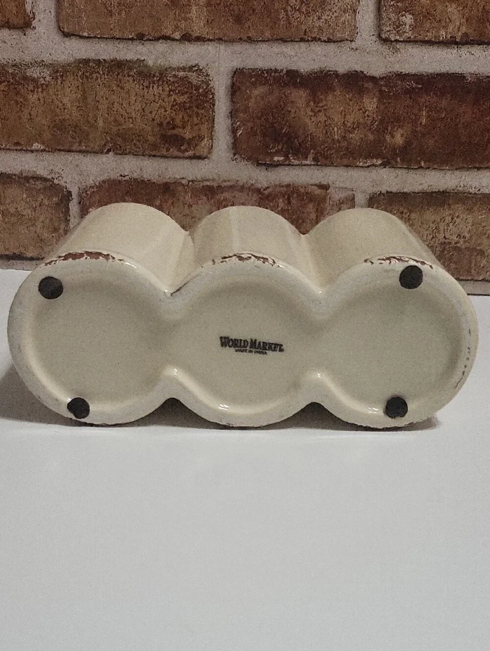 Cost Plus World Market Cream Triple Bottle Ceramic Vase